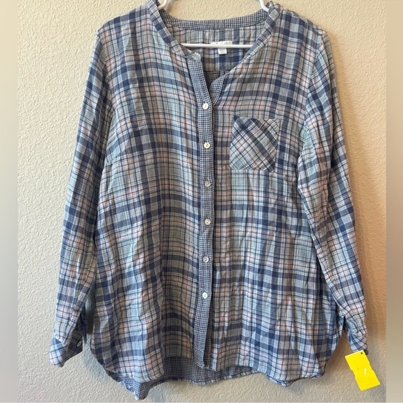 Large petite J. Jill Blue Plaid Button Front Soft Gauze
Long Sleeves - Picture 15 of 16